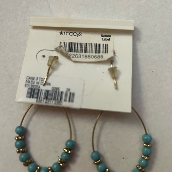 Charter Club Dangle Pierced Earrings Blue Beads on Oval Drop Hoop - Picture 3 of 3